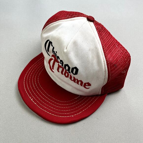 Vintage Chicago Tribune Hat Cap Snapback Trucker Red Newspaper Media USA 80s - Picture 1 of 6